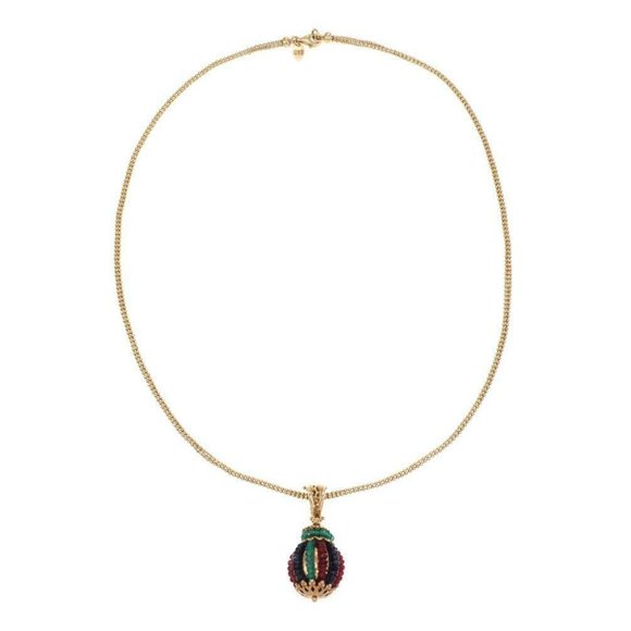 Estate 14k Gold & Gemstones Ball Pendant Chain - Picture 3 of 5